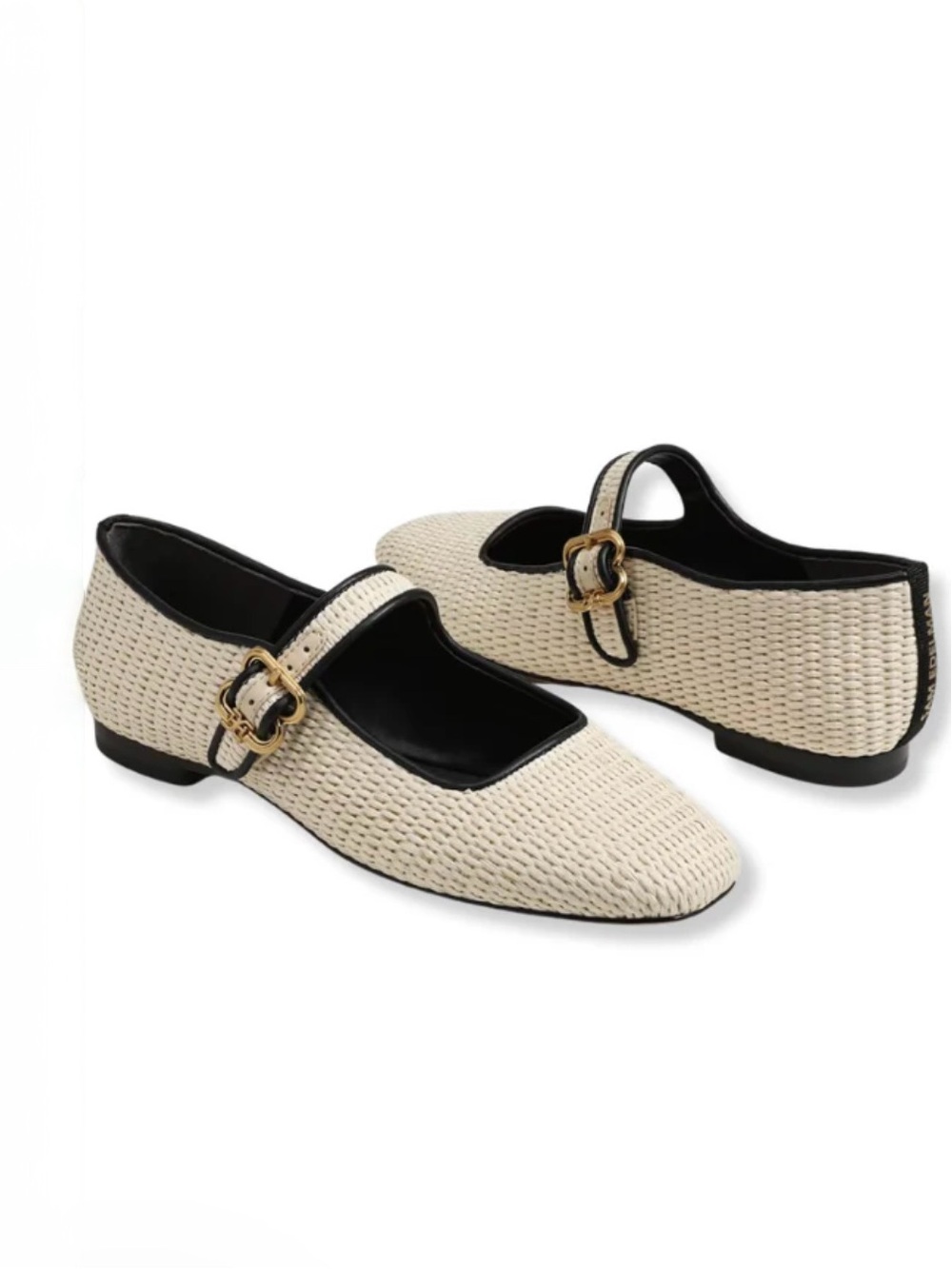 Sam Edelman Michaela Linen Raffia Classic Cream Mary Jane Flats w Gold Buckle 8